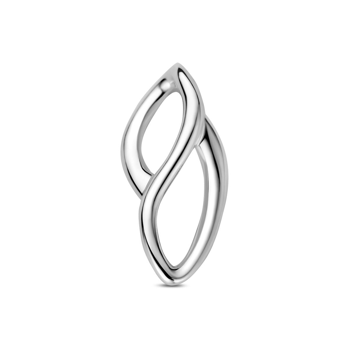 Ciondolo in argento 925 rodiato con design intrecciato e forme fluide.