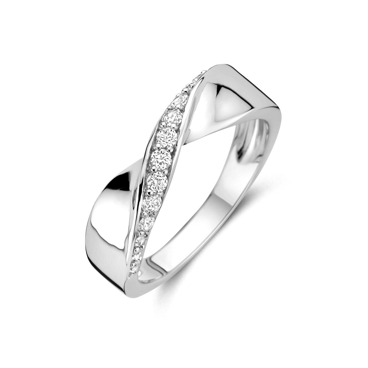 Anello entourage in argento rodiato con zircone 5.5mm