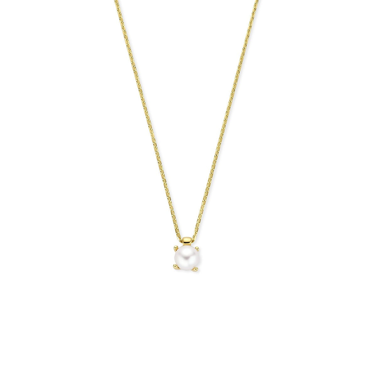 Collana in oro giallo 14k con perla pendente.