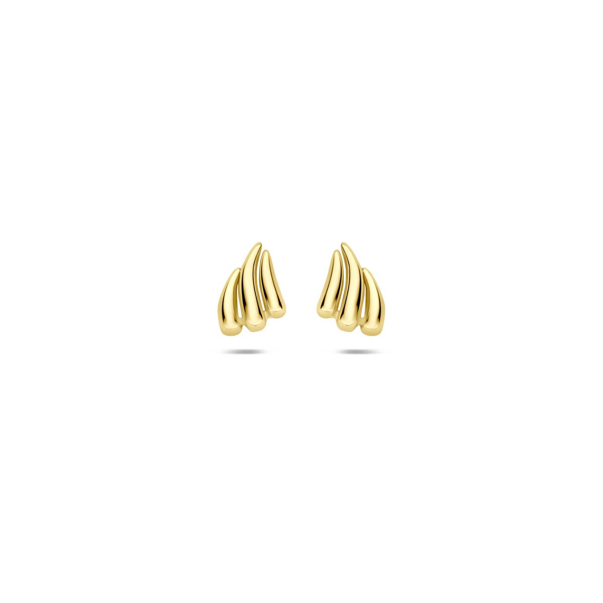 Orecchini a bottone in oro giallo 9k, forma ondulata, dimensioni 6,5 x 5 mm.