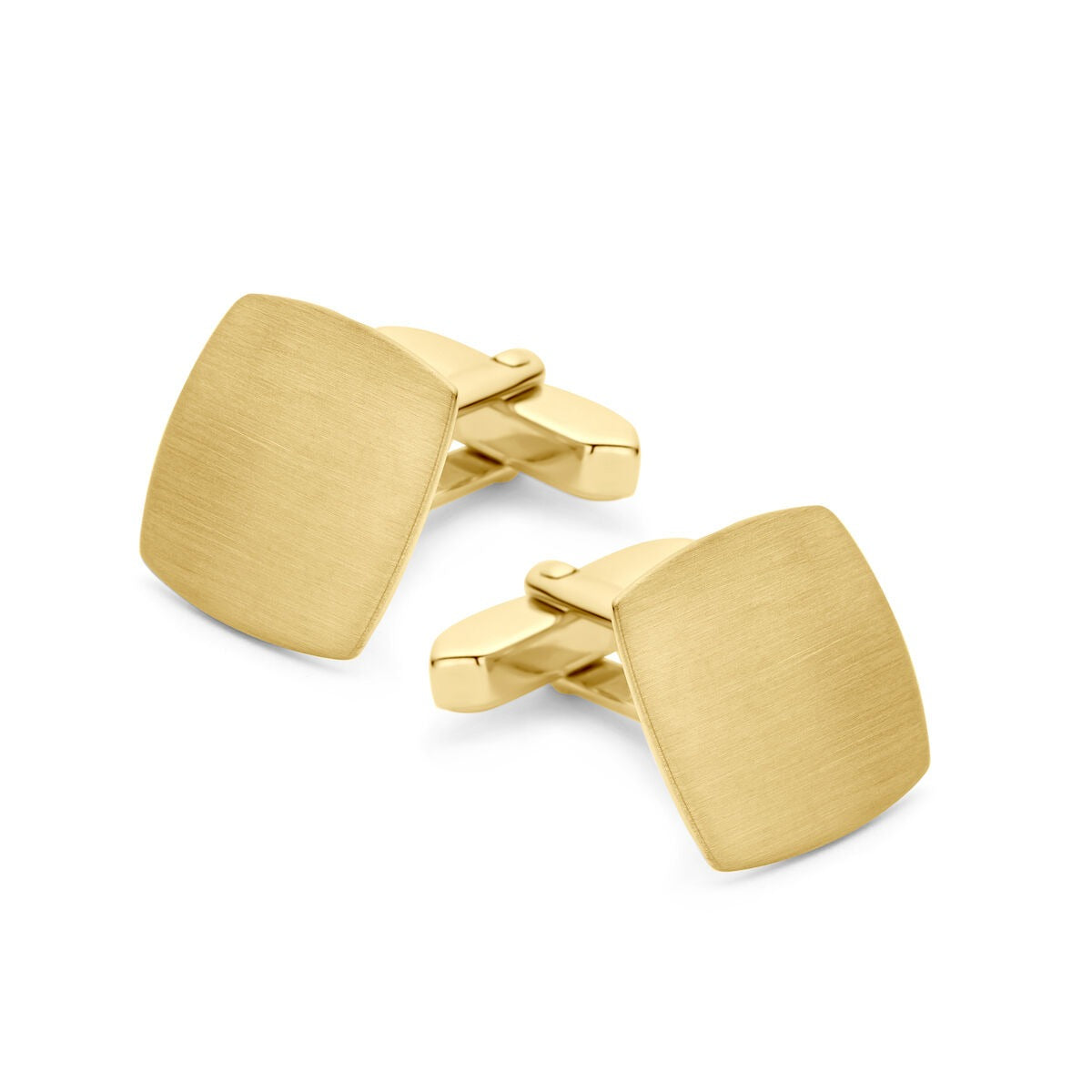 Manchetknoppen quadrate in argento 925 placcato oro, finitura opaca, dimensioni 15,5 x 15,5 mm.