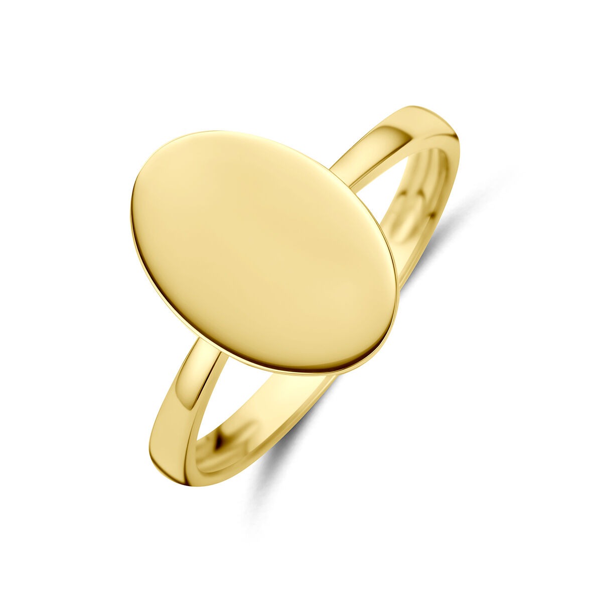 Anello in oro giallo 14k con superficie ovale liscia.