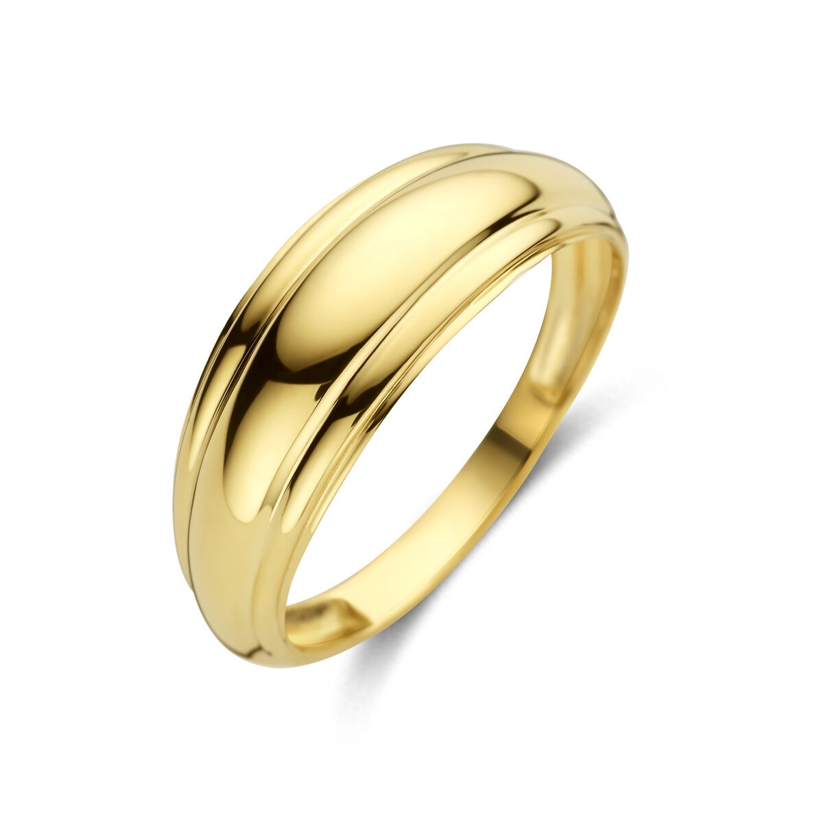 Anello da donna in oro giallo 14k con banda larga e finitura lucida.