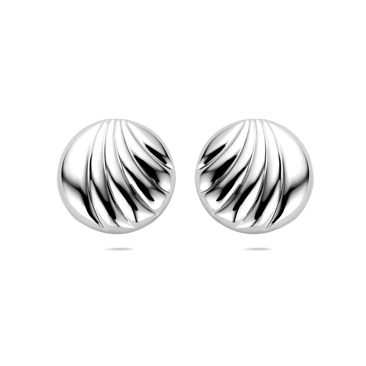 Orecchini da donna in argento rodiato con motivo ondulato, diametro di 18 mm.