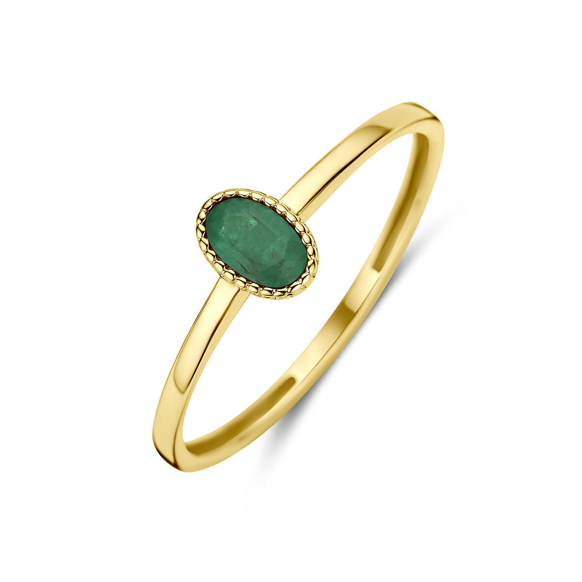 Anello in oro giallo 9k con smeraldo ovale incastonato.