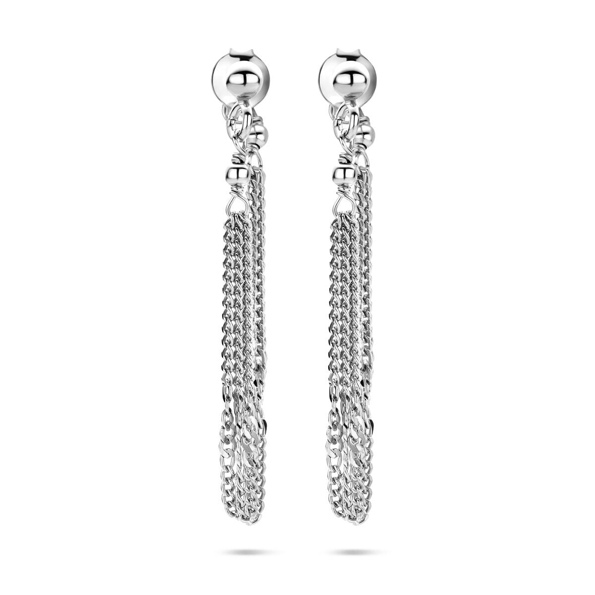 Orecchini pendenti in argento 925 rodiato con catena a maglia rolò.