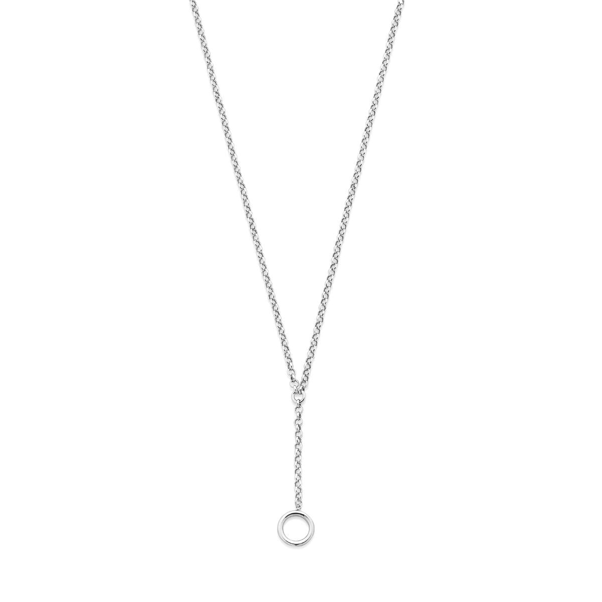 Gerhodineerd 925 zilveren Y-collier met een glanzend rondje aan de onderkant van de ketting.