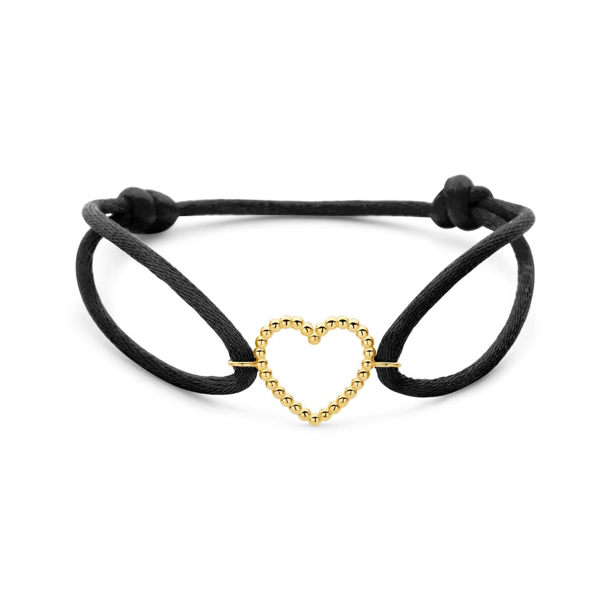 Bracciale in satin nero con cuore in oro 14k.