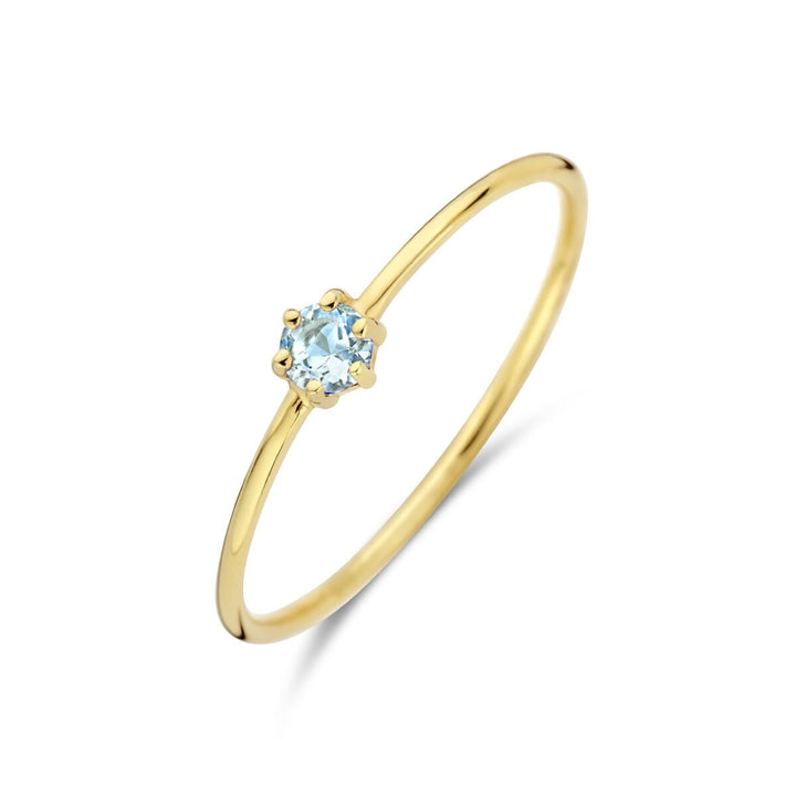 14k geelgouden ring met aquamarijn – briljant geslepen