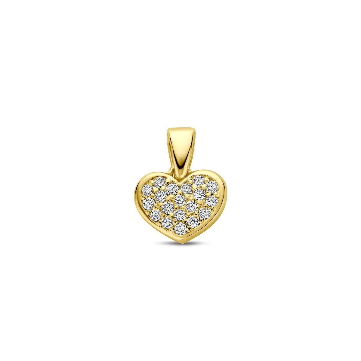 Ciondolo a forma di cuore in oro giallo 14k con diamanti lab-grown.