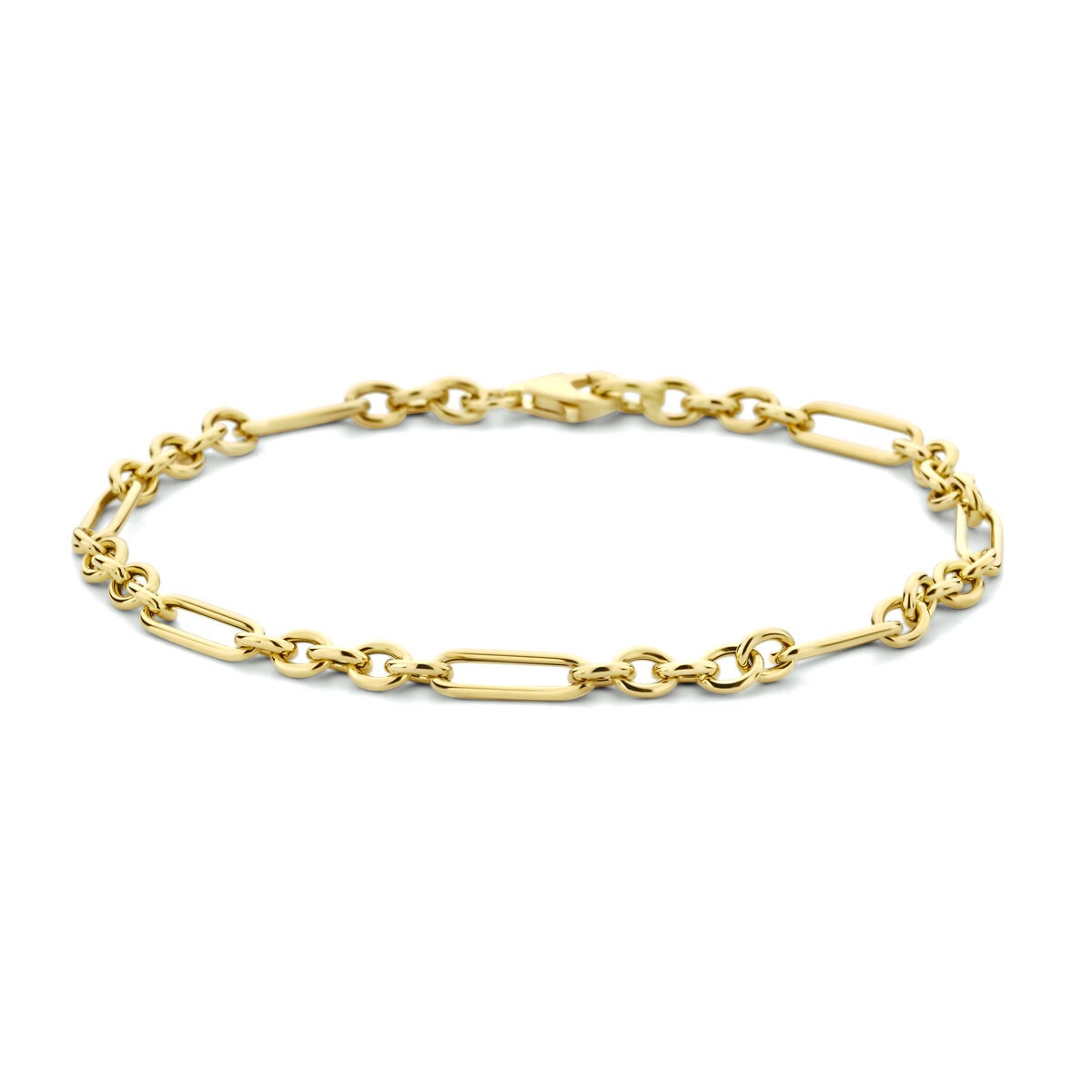 Bracciale in oro giallo 9k con maglie ad anello, lunghezza 19 cm.