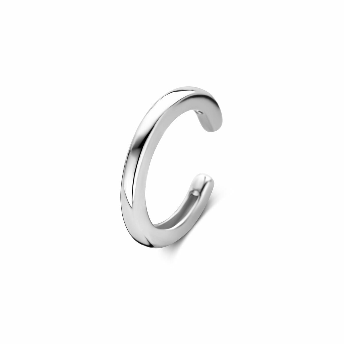 Orecchino a cuff in argento 925 rodiato, con design semplice e linee curve.