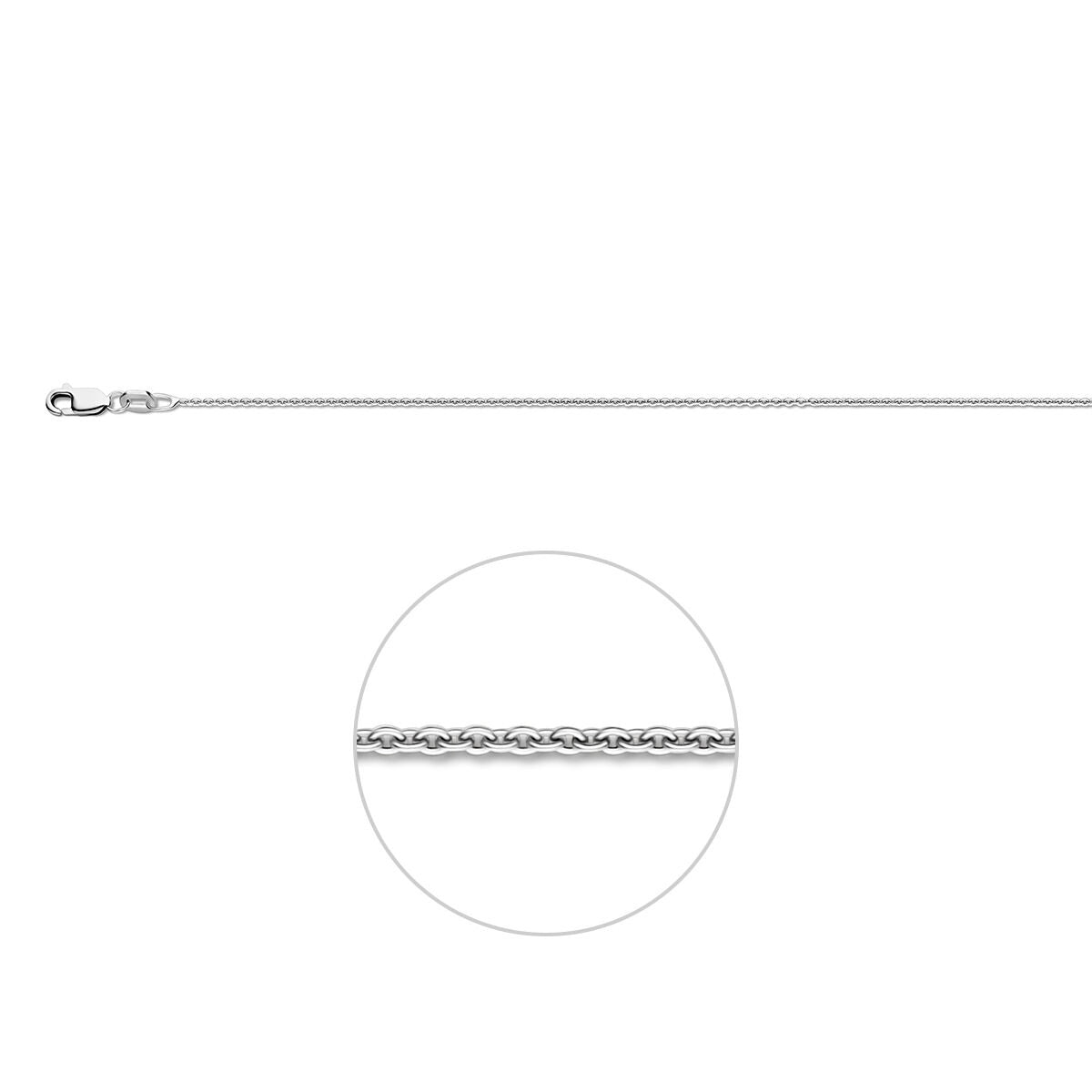Gerhodineerd zilveren ankercollier van 1,1 mm met een glanzende afwerking en een stevige sluiting.