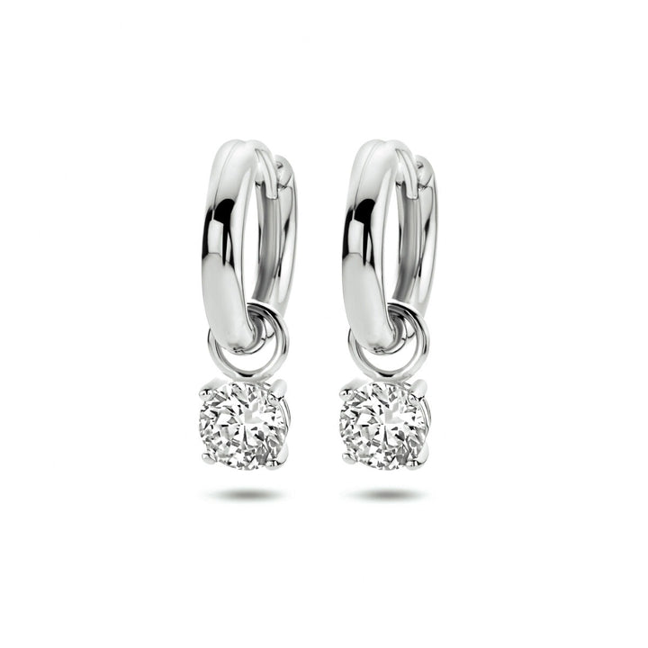 Zilveren klapoorringen met zirkonia hanger – gerhodineerd 925 zilver