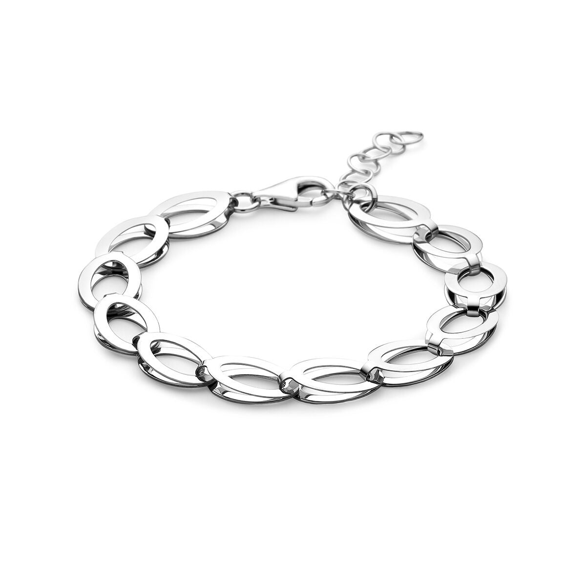Bracciale in argento 925 rodiato con maglie ovali collegate.