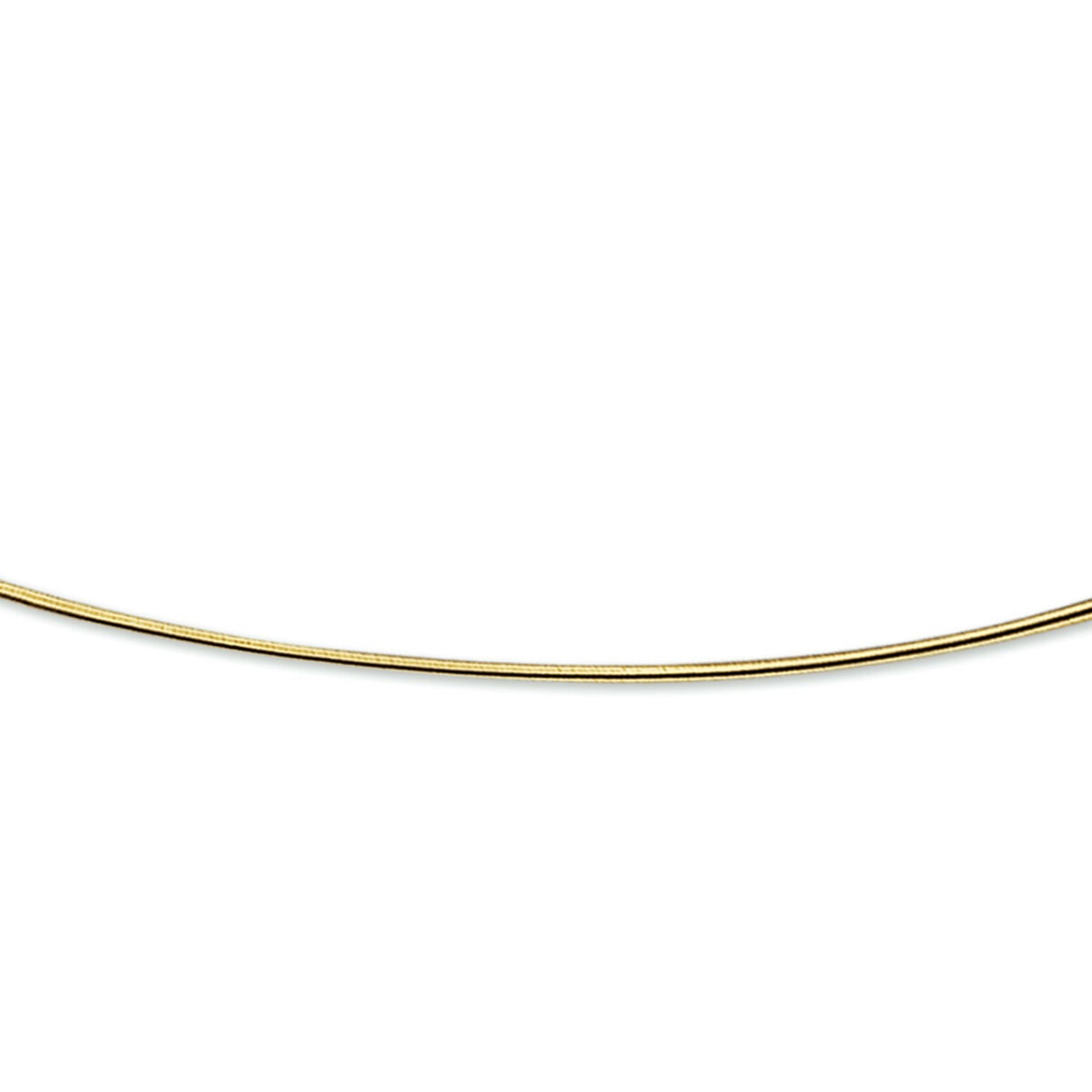 Collana omega in oro giallo 14k, spessore 1,1 mm, con finitura liscia e curva elegante.