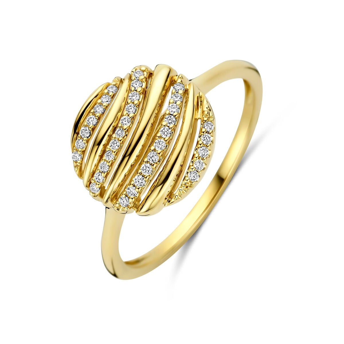 Anello in oro giallo 14k con design rotondo e diamanti da 0,09 ct.