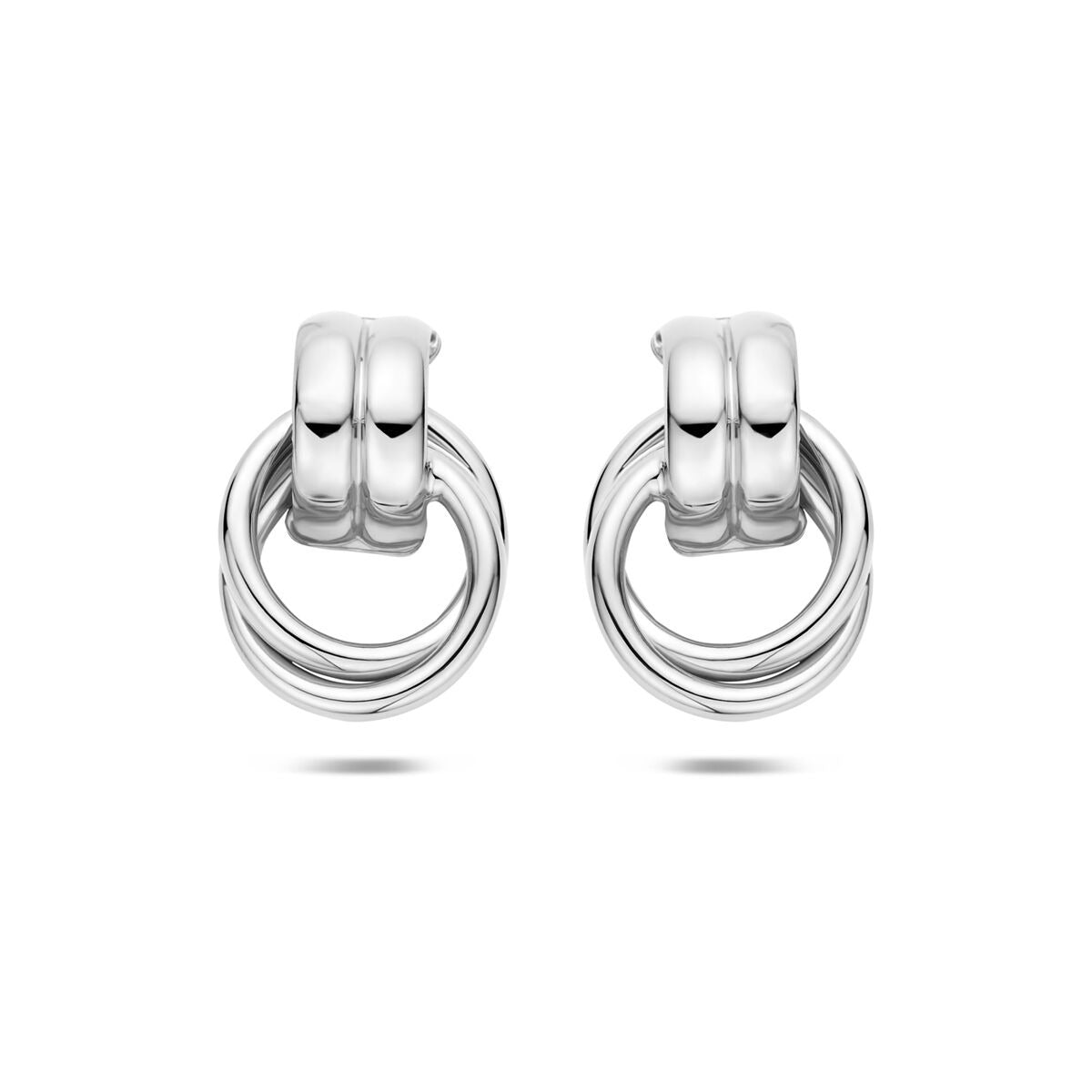 Orecchini a stecca in argento 925 rodiato, forma circolare con dettagli ondulati, dimensioni 20 x 13,5 mm.