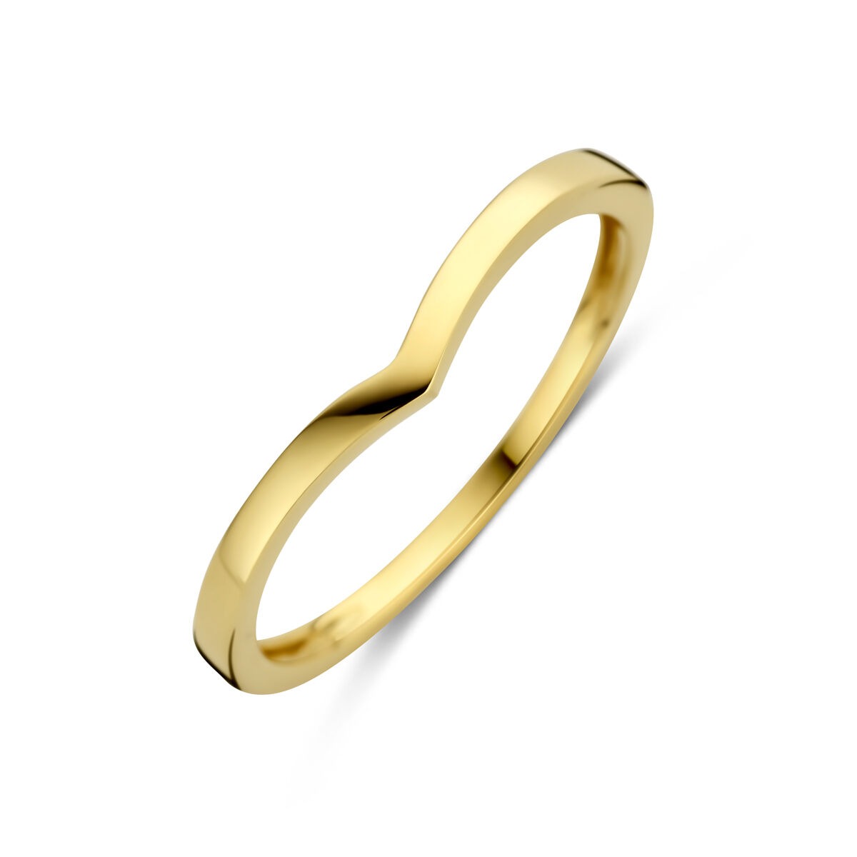 Anello in oro giallo 14k con design ondulato e finitura lucida.