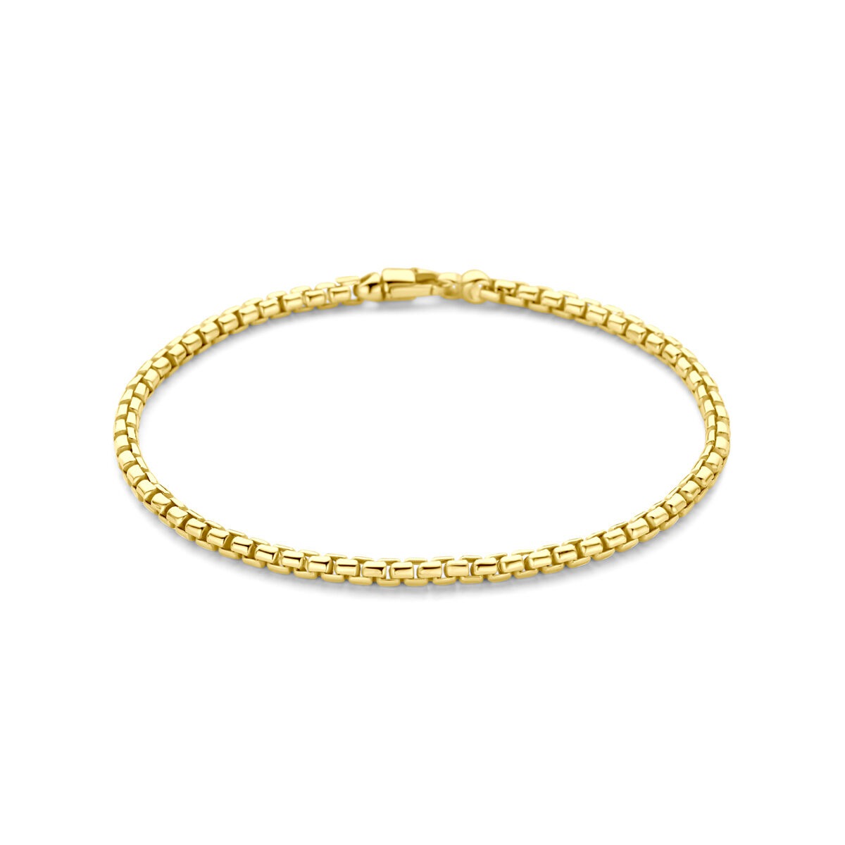 Bracciale in argento con placcatura in oro 14k, lunghezza 19 cm, design a maglia rolò.
