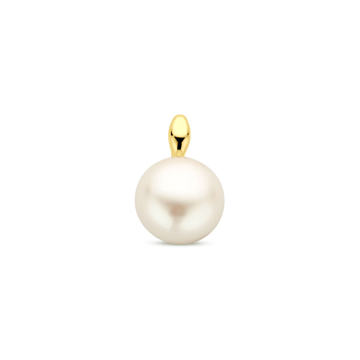Ciondolo in oro giallo 14k con perla bianca lucida.