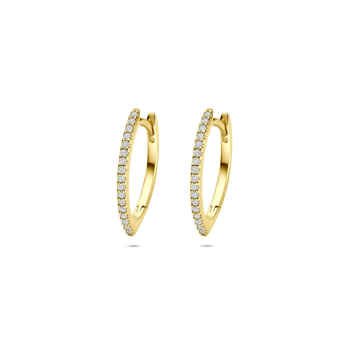 Orecchini alla creola in oro giallo 14k con diamanti – 0,15 ct (2x 0,075 ct), misura 16,5 mm.