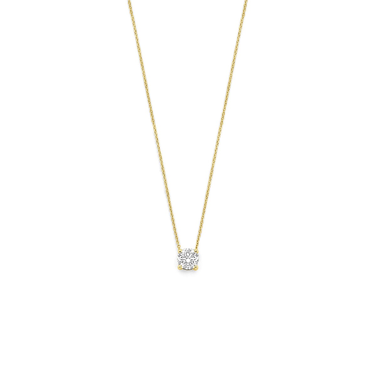 Geelgouden collier met een lab grown diamant in een ronde zetting.