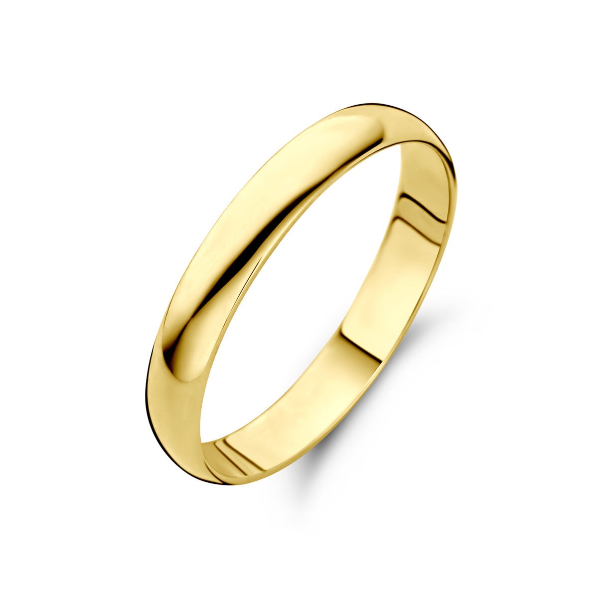 Anello in oro giallo 14k, finitura lucida, larghezza 3mm.
