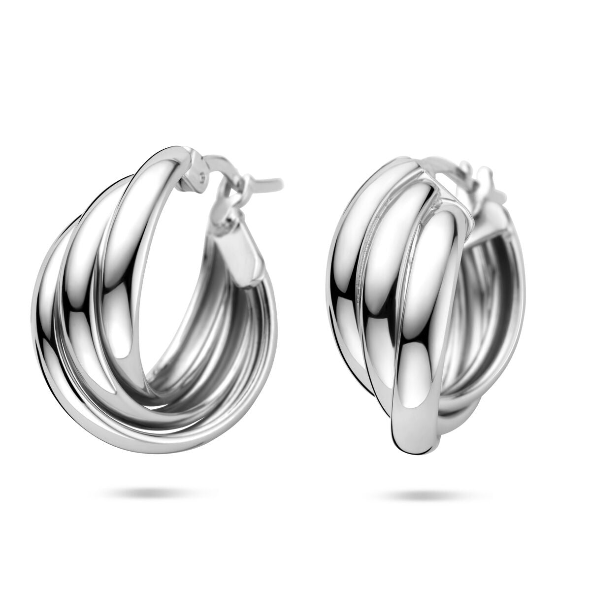 Orecchini alla creola in argento rodiato 925, con design intrecciato, misura 21x9 mm.