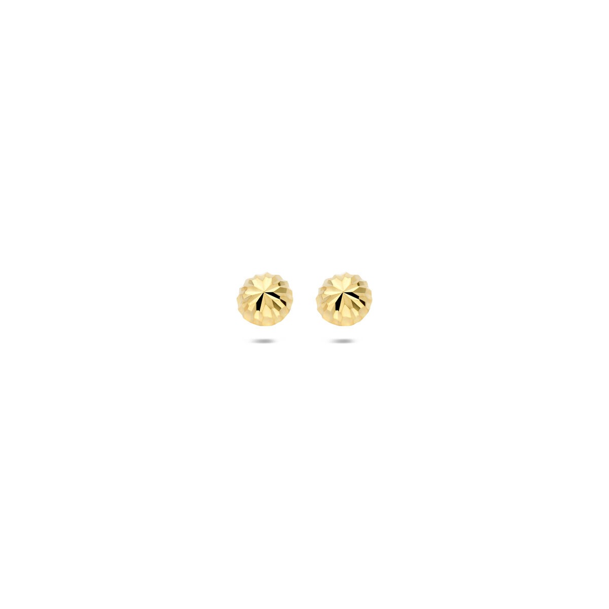 Orecchini in oro giallo 14k con finitura diamantata, forma rotonda.