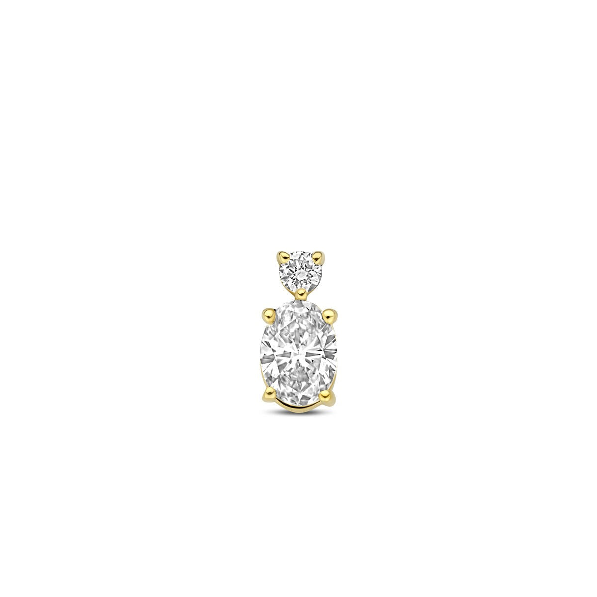 Pendente in oro giallo 14k con diamante lab-grown, forma ovale e brillantezza accentuata.