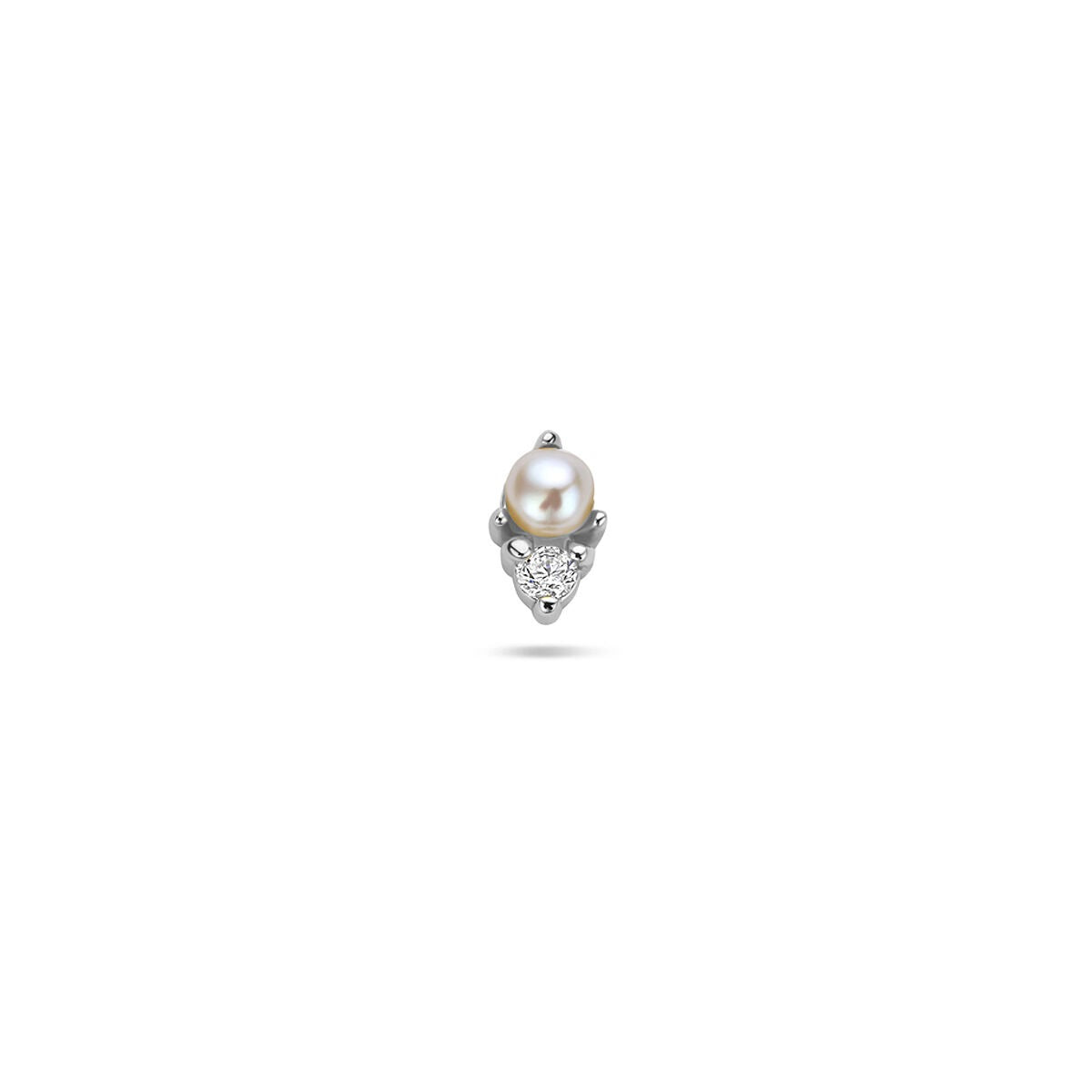 Piercing in argento rodiato con perla e zirconi, design a forma di goccia.
