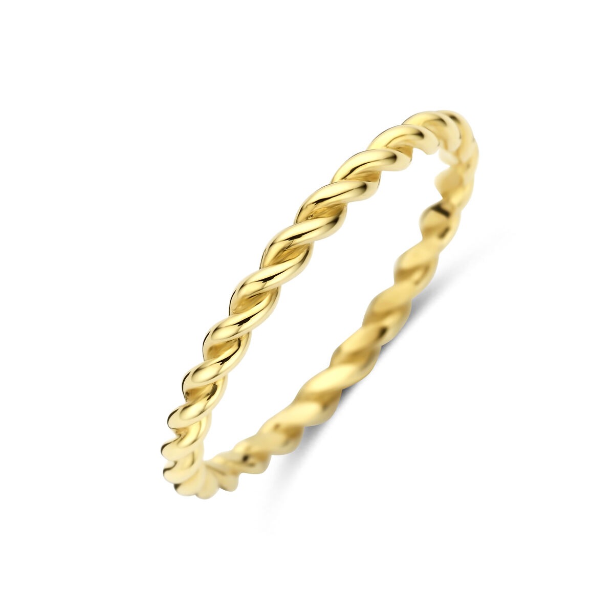 Anello impilabile in oro giallo 9k, con design intrecciato di 2 mm di larghezza.
