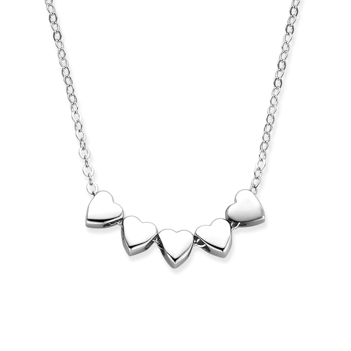Collana in argento 925 rodiato con cinque cuori.