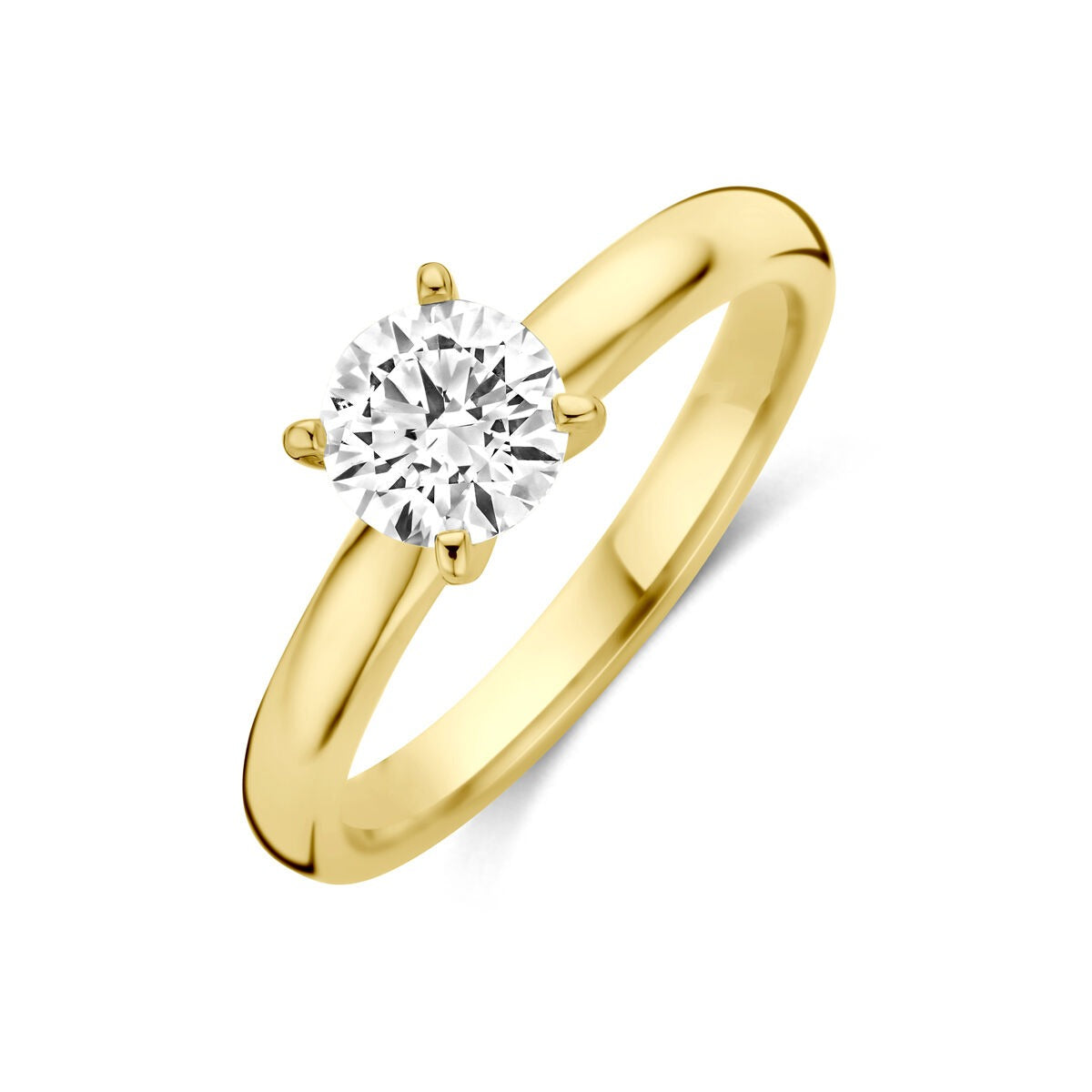 Anello in oro giallo 14k con diamante lab-grown di 0,75 ct, design semplice e brillante.