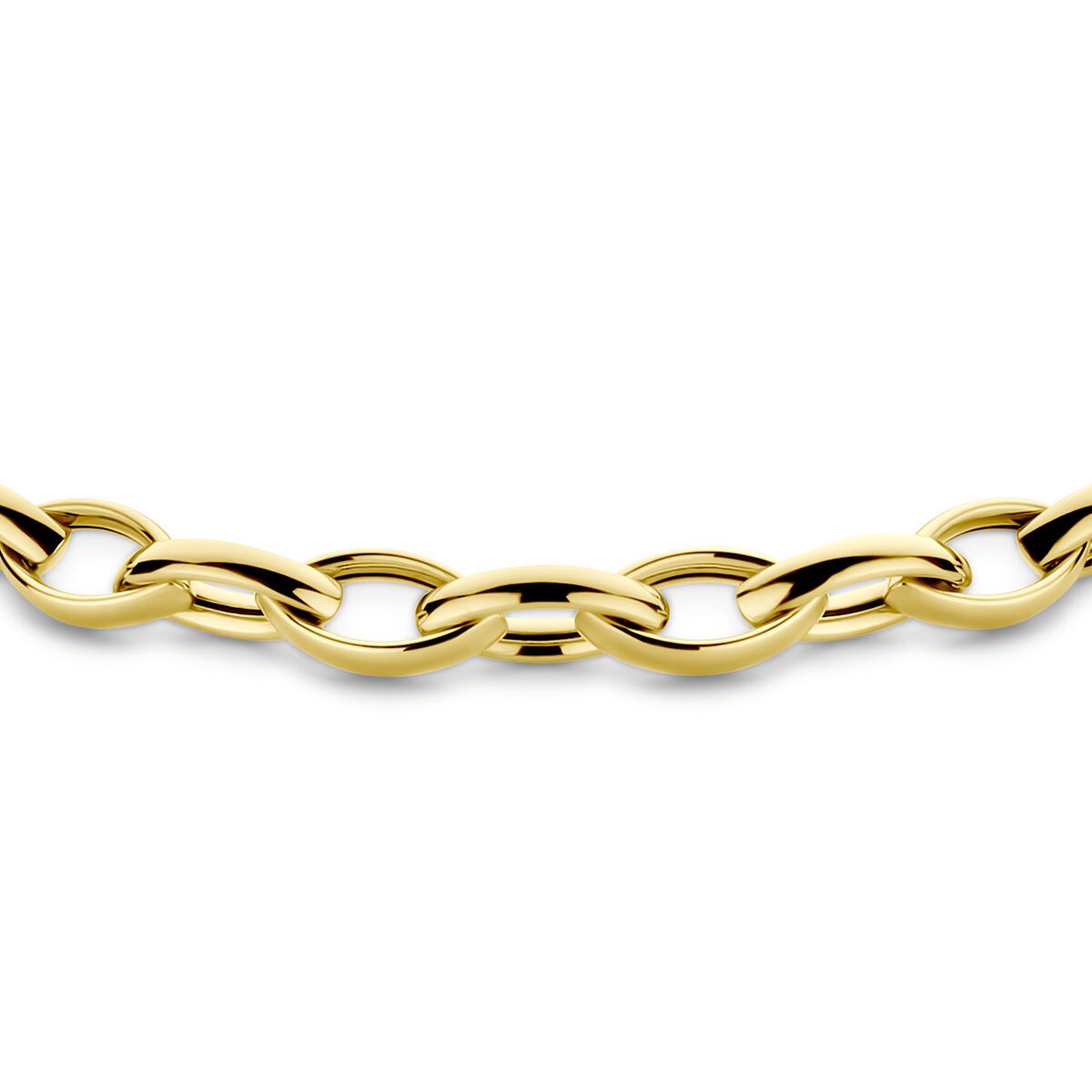Geelgouden schakelcollier met een gladde, glanzende afwerking en grote schakels.