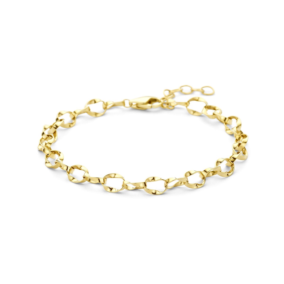 Bracciale in oro giallo 14k con maglie a forma di ancoraggio.