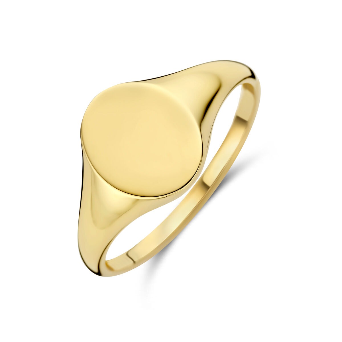 Anello in oro giallo 9k con forma ovale e superficie liscia, senza pietra.