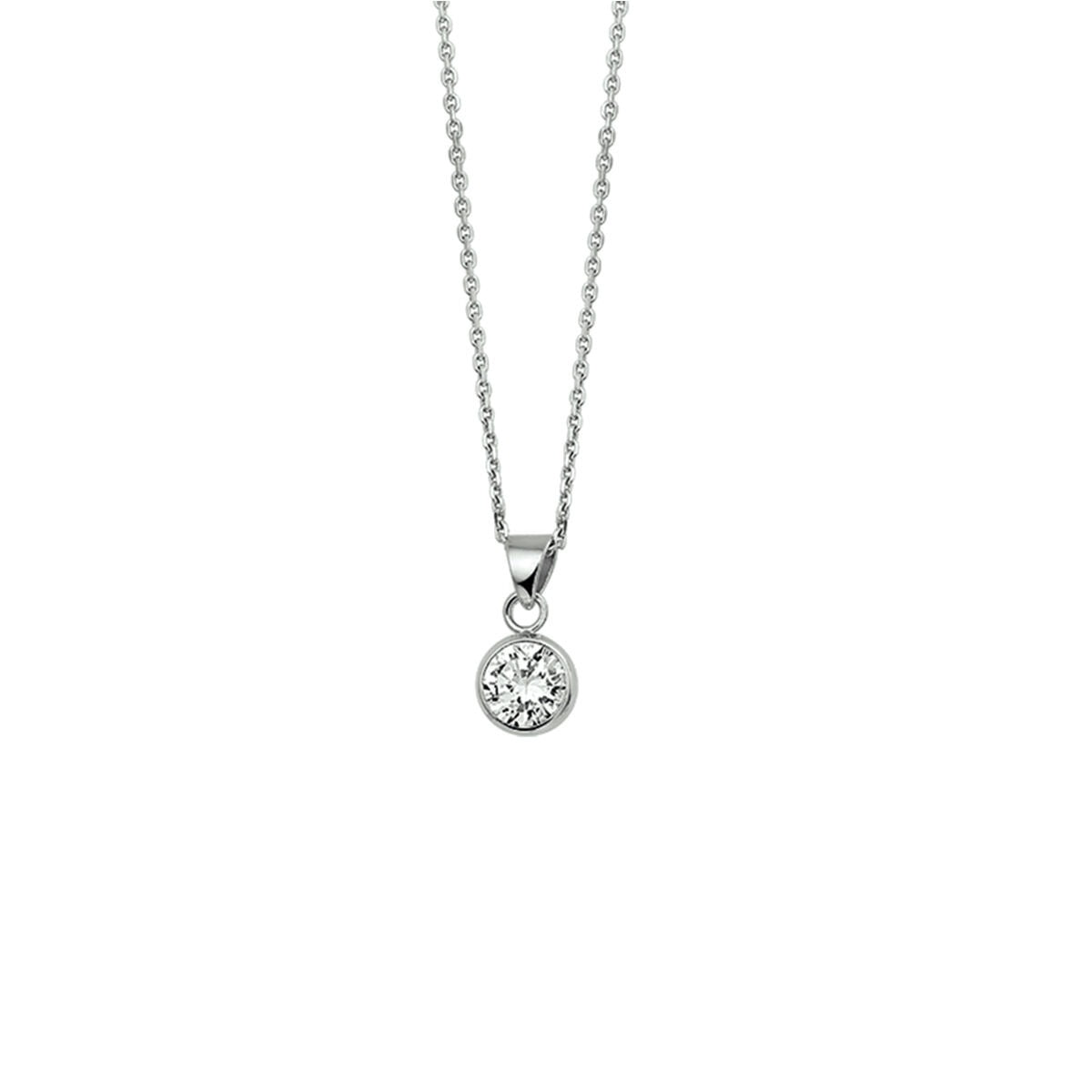 Collana in argento rodiato 925 con pendente in zirconia, design semplice e luminoso.