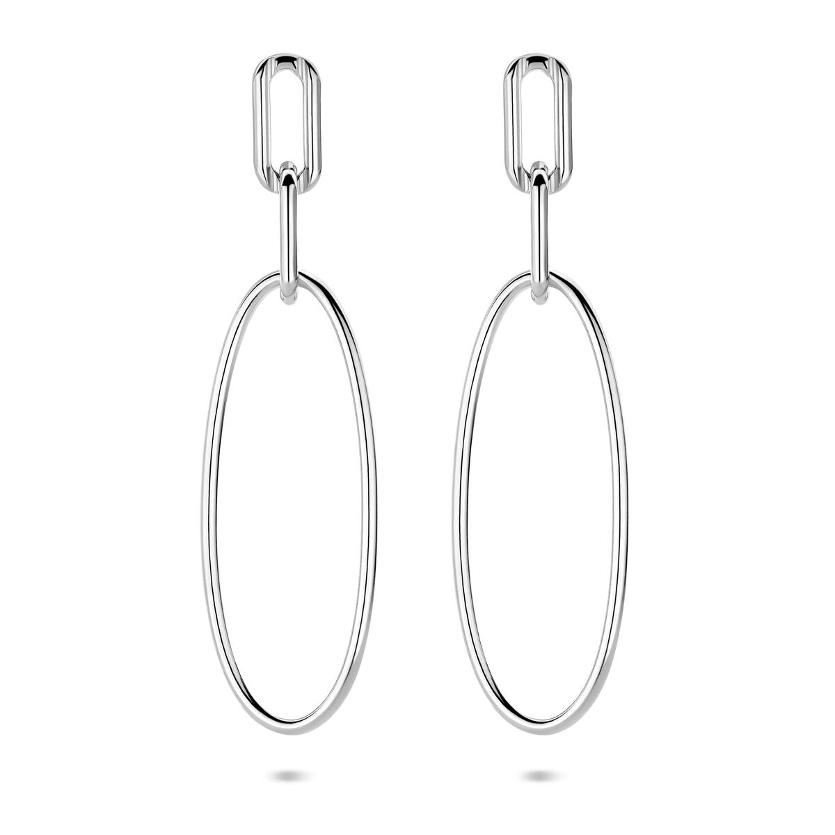 Orecchini ovali in argento rodiato di 44 mm.
