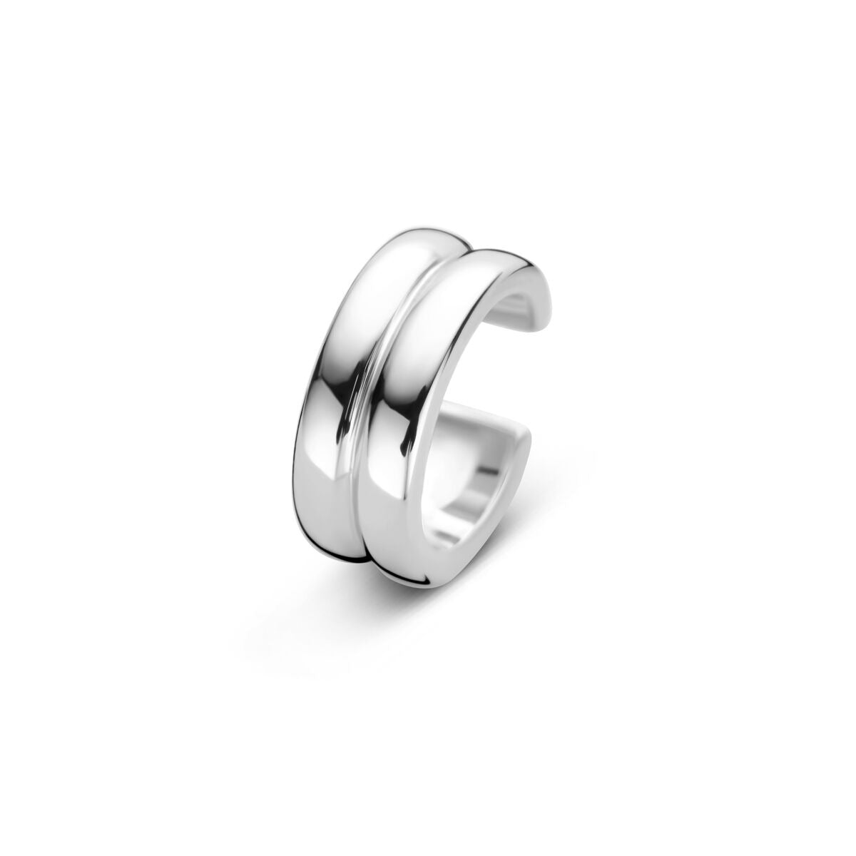 Ear cuff in argento rodiato 925, design moderno con due fasce sovrapposte.