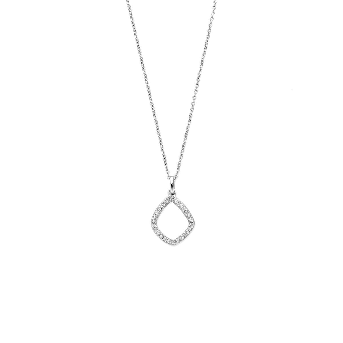 Collana d'argento con pendente a forma di rombo in zirconia.
