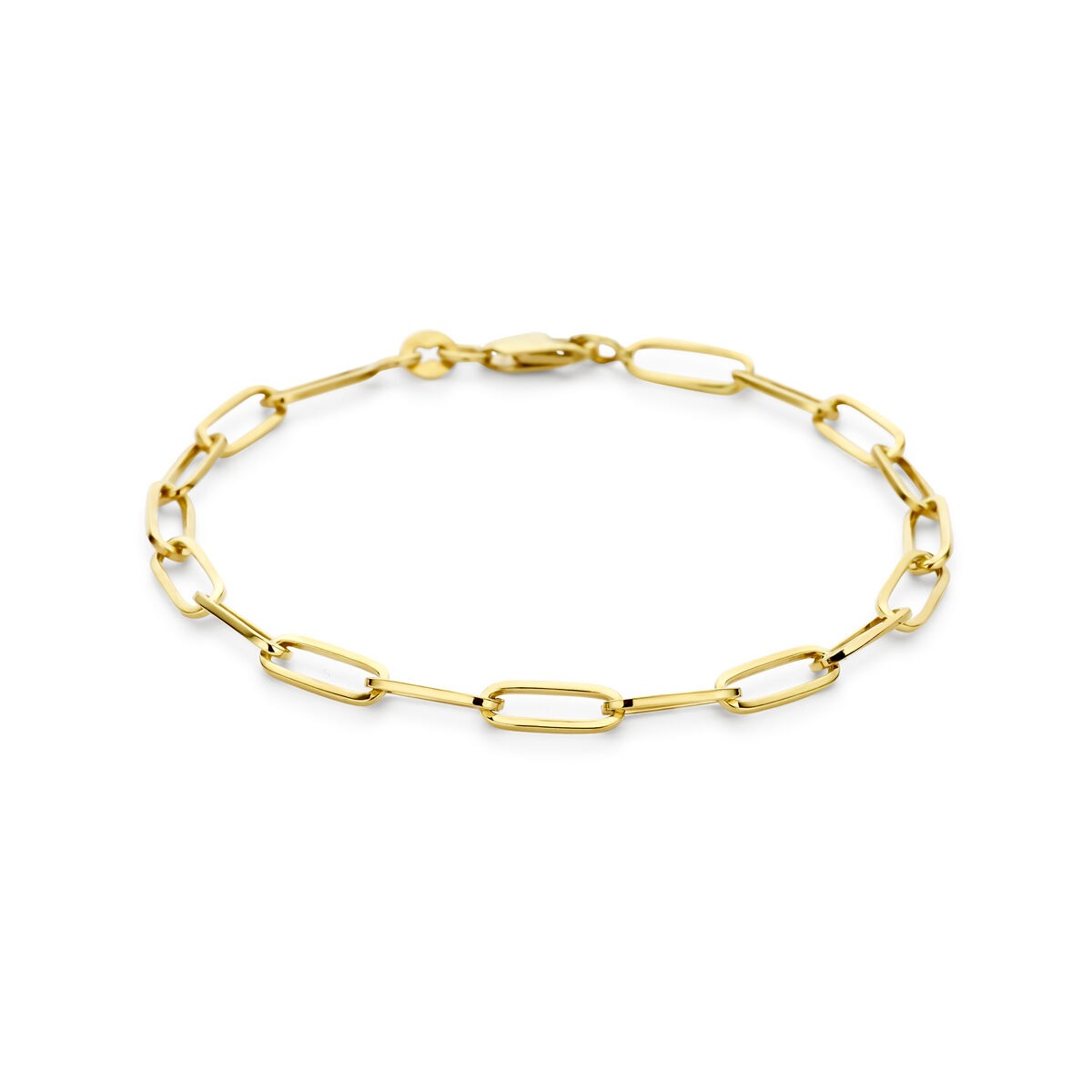 Bracciale in oro giallo 14k con nucleo in argento, lungo 19 cm, con maglie ovali.