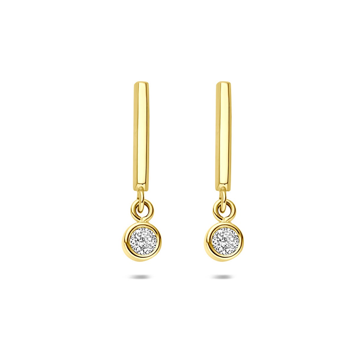Orecchini in oro giallo 14k con zirconi taglio brillante pendenti.