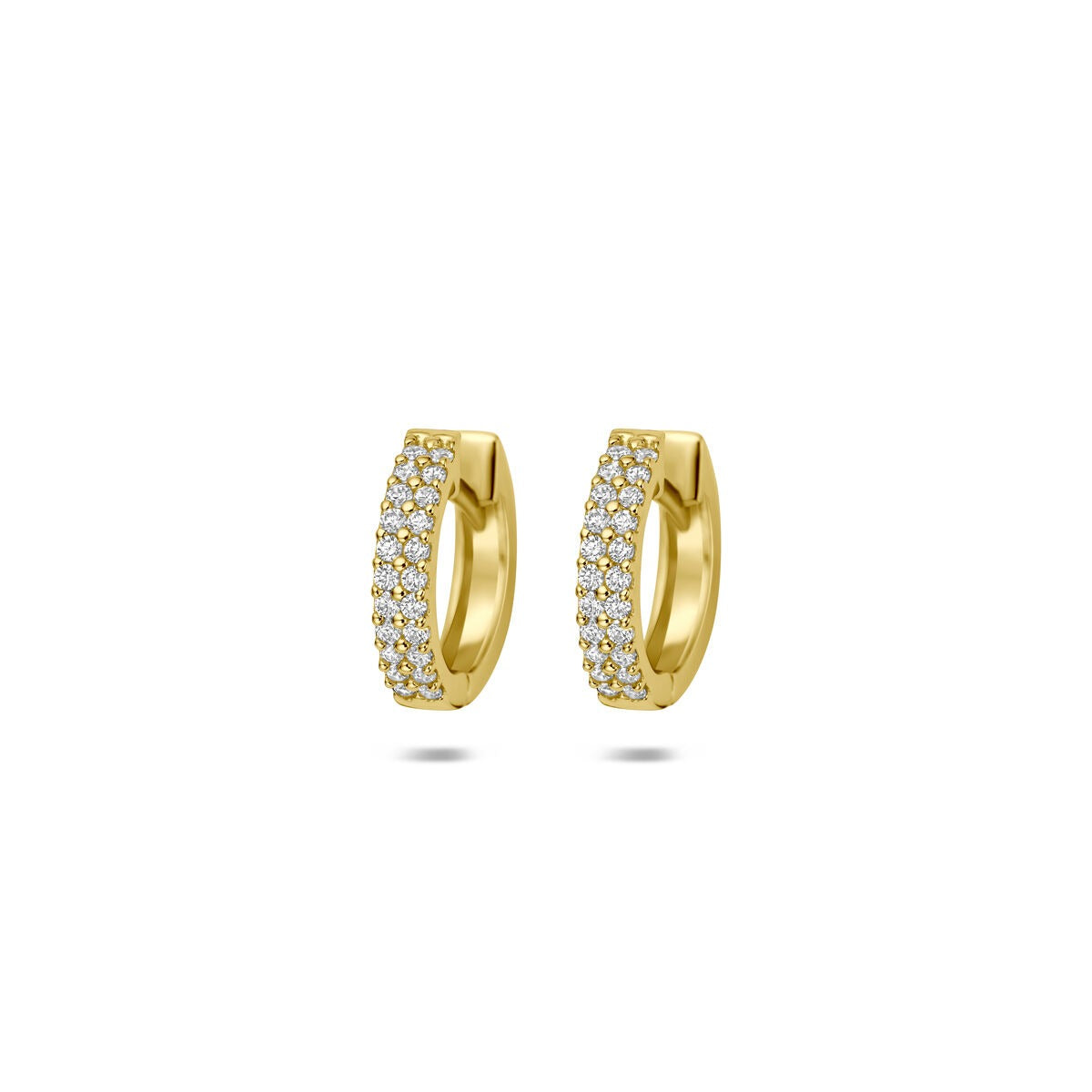 Orecchini alla creola in oro giallo 14k con zircone, con una finitura lucida e design curvo.