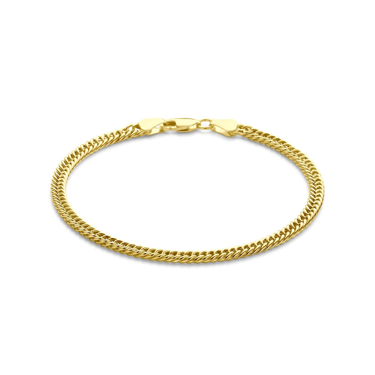 Gourmet armband van 14k geelgoud met een zilverkern, 3.8 mm breed, met een glanzende afwerking.