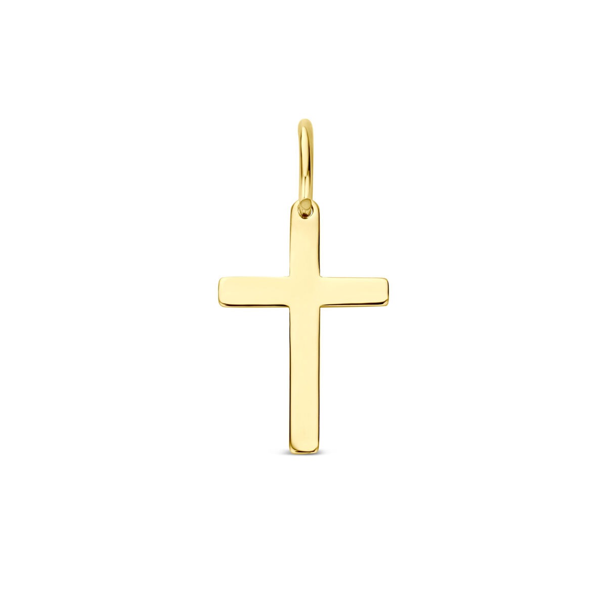Ciondolo a croce in oro giallo 9 carati, con finitura lucida e design semplice.