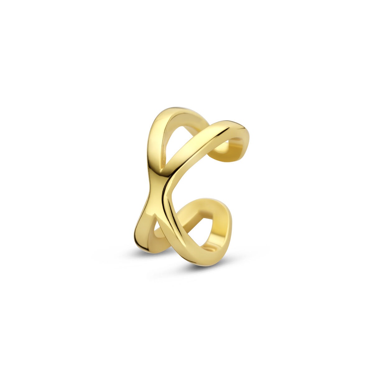 Vergulde 925 zilveren ear cuff in een moderne, golvende vorm met een glanzende afwerking.