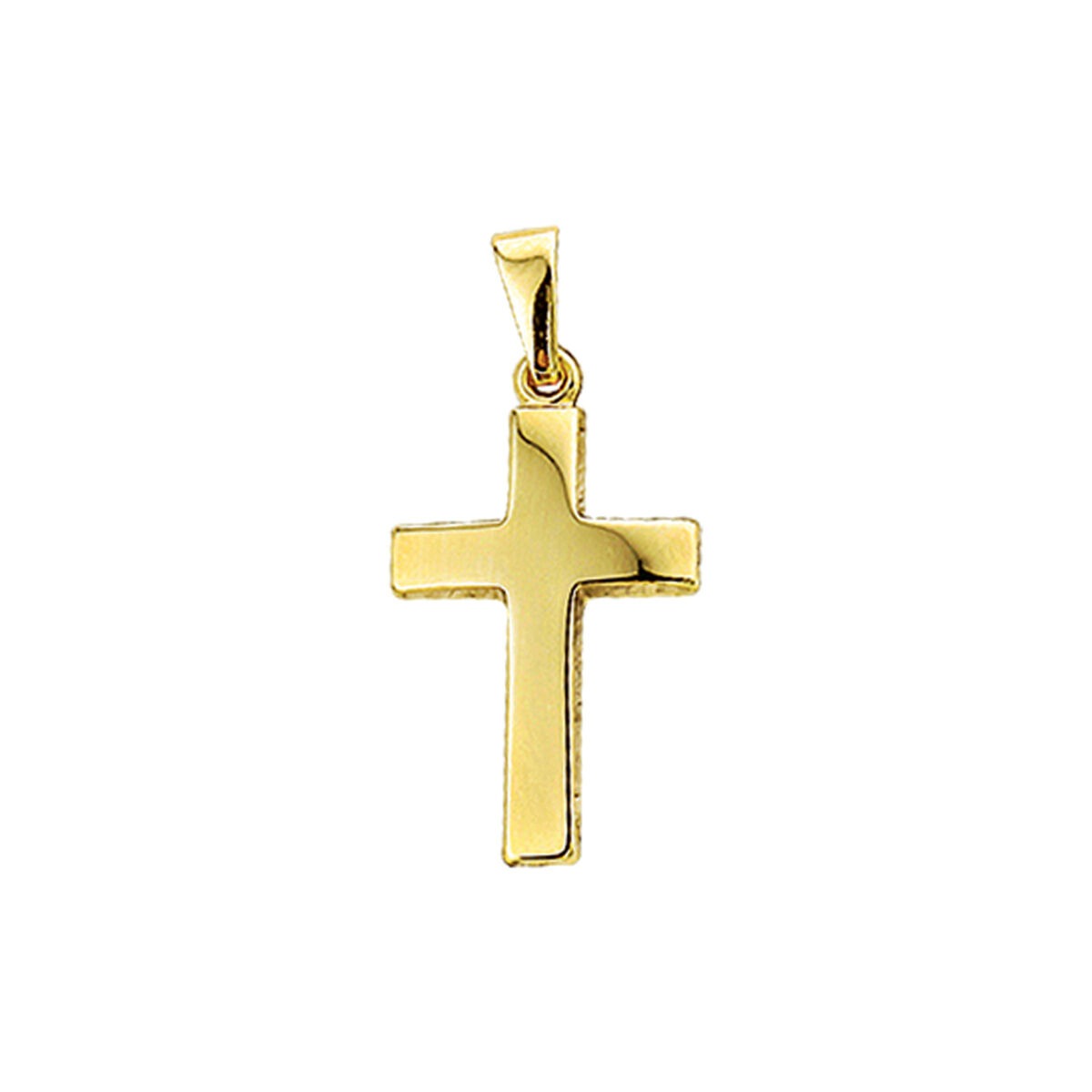 Ciondolo a forma di croce in oro giallo 14k, finitura lucida.