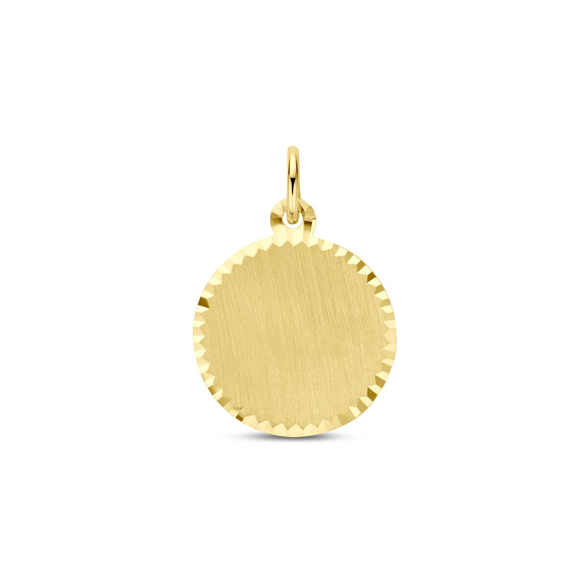 Ciondolo rotondo in oro giallo 14k con finitura diamantata.